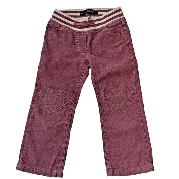 Mini Boden Other - Mini Boden Corduroy Pants Girls 7Y Pink Heart Knees Adjustable Drawstring‎